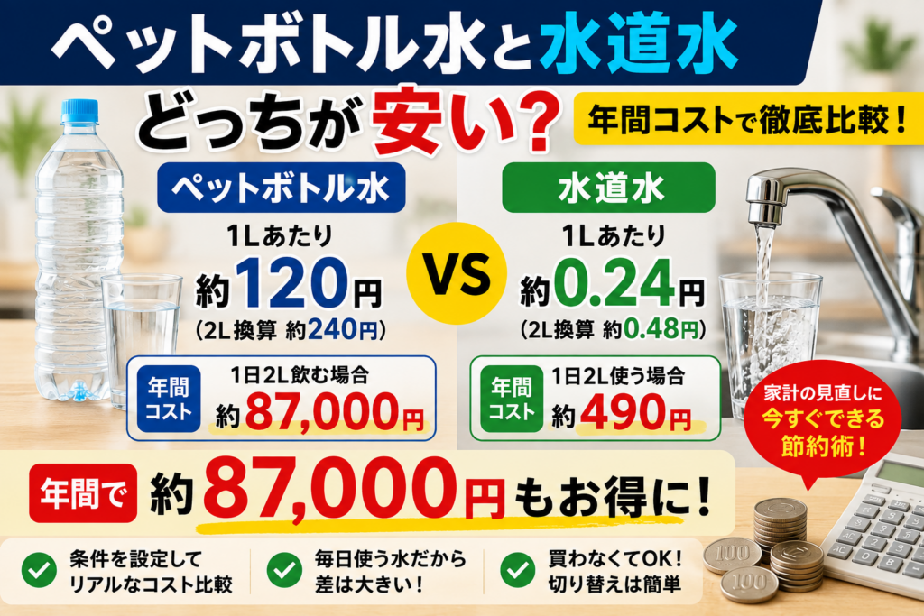 ペットボトルの水を水道水に変えると年間いくら節約できる?